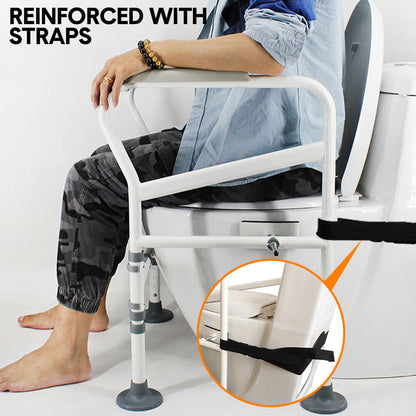 Hlpmedical adjustable toilet safety frame with support handle for elderly and disabled, supporting up to 150kg.
