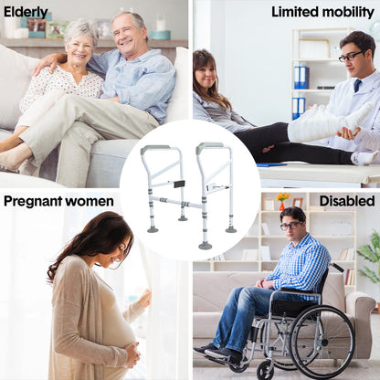 Hlpmedical adjustable toilet safety frame with grab handle for elderly and disabled, supports up to 150kg, height and width adjustable