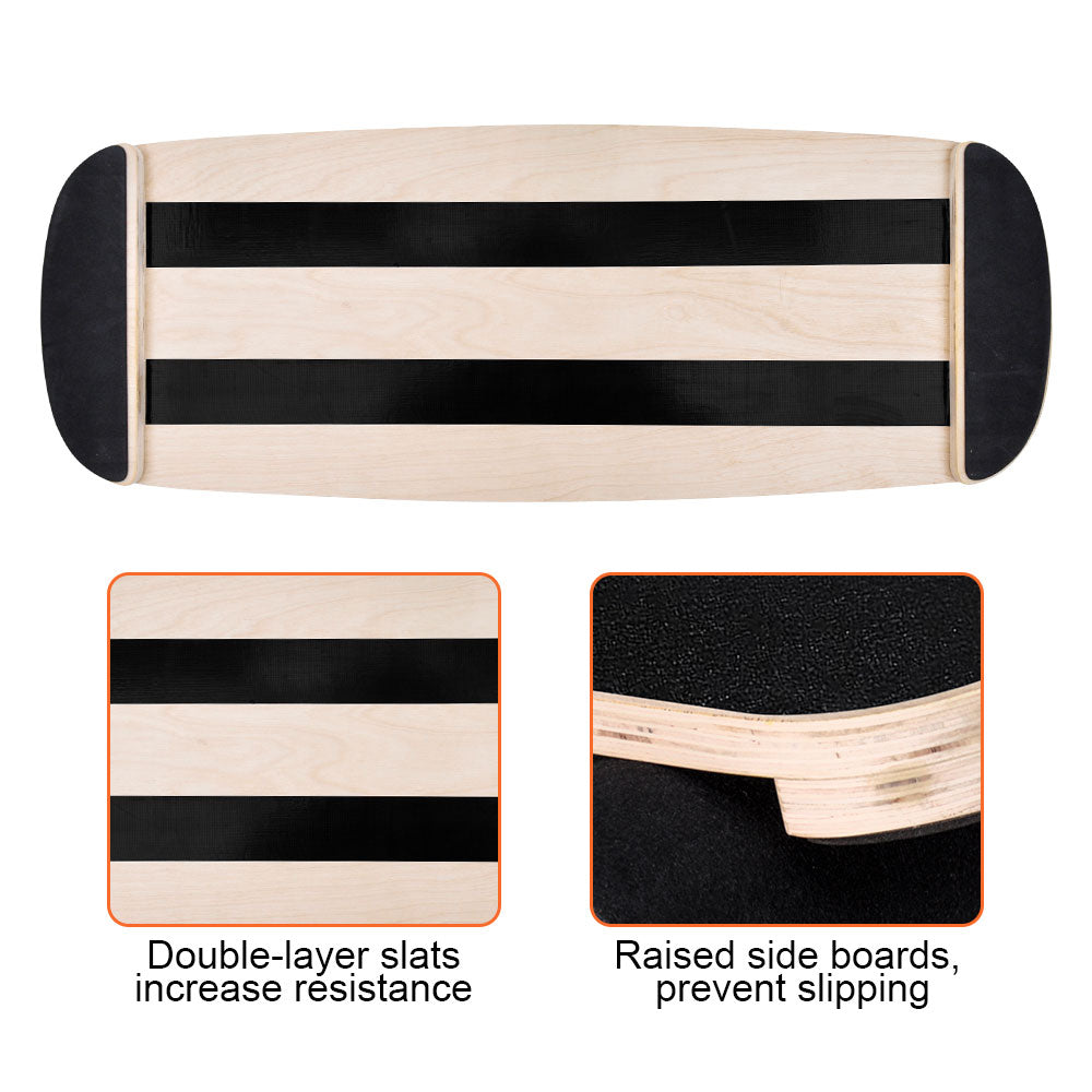 Hlpmedical wooden balance board with non-slip roller for core stability training, suitable for yoga, skateboard, snowboard, and fitness exercises.