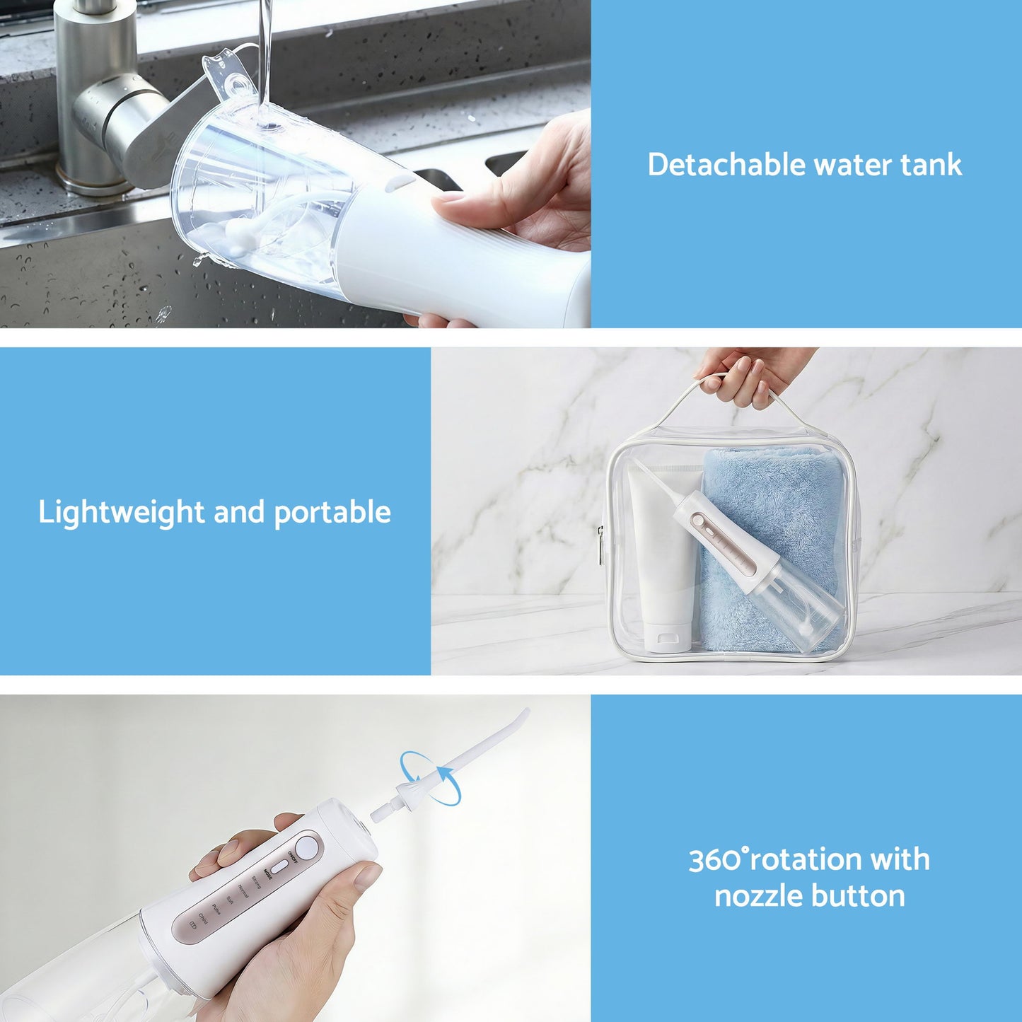 Devanti cordless water flosser in white, personal oral irrigator with compact design for dental hygiene and improved gum health