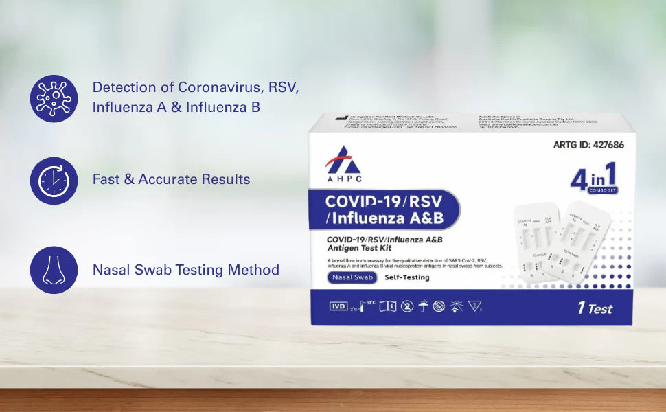 Hlpmedical AHPC Fanttest COVID-19, RSV, Influenza A&B 4-in-1 rapid antigen test kit, nasal swab testing, 400 tests total