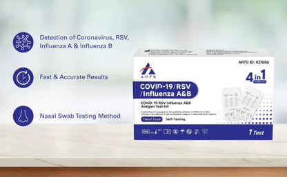 Hlpmedical AHPC Fanttest COVID-19, RSV, Influenza A&B 4-in-1 rapid antigen test kit, nasal swab testing, 400 tests total