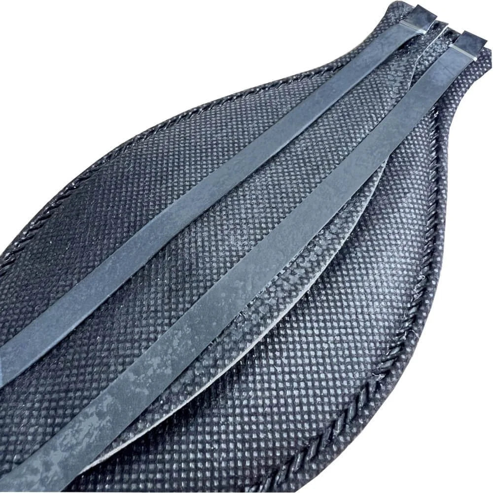 Black straps of the Hlpmedical Trident Project 3 FFP3 black face mask respirator, showing the secure fit and adjustable design.
