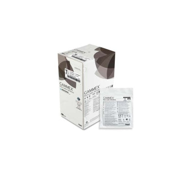 Box of 50 pairs of GAMMEX Non-Latex Sensitive sterile surgical gloves by HLP Medical Supplies, showing gloves inside the box.