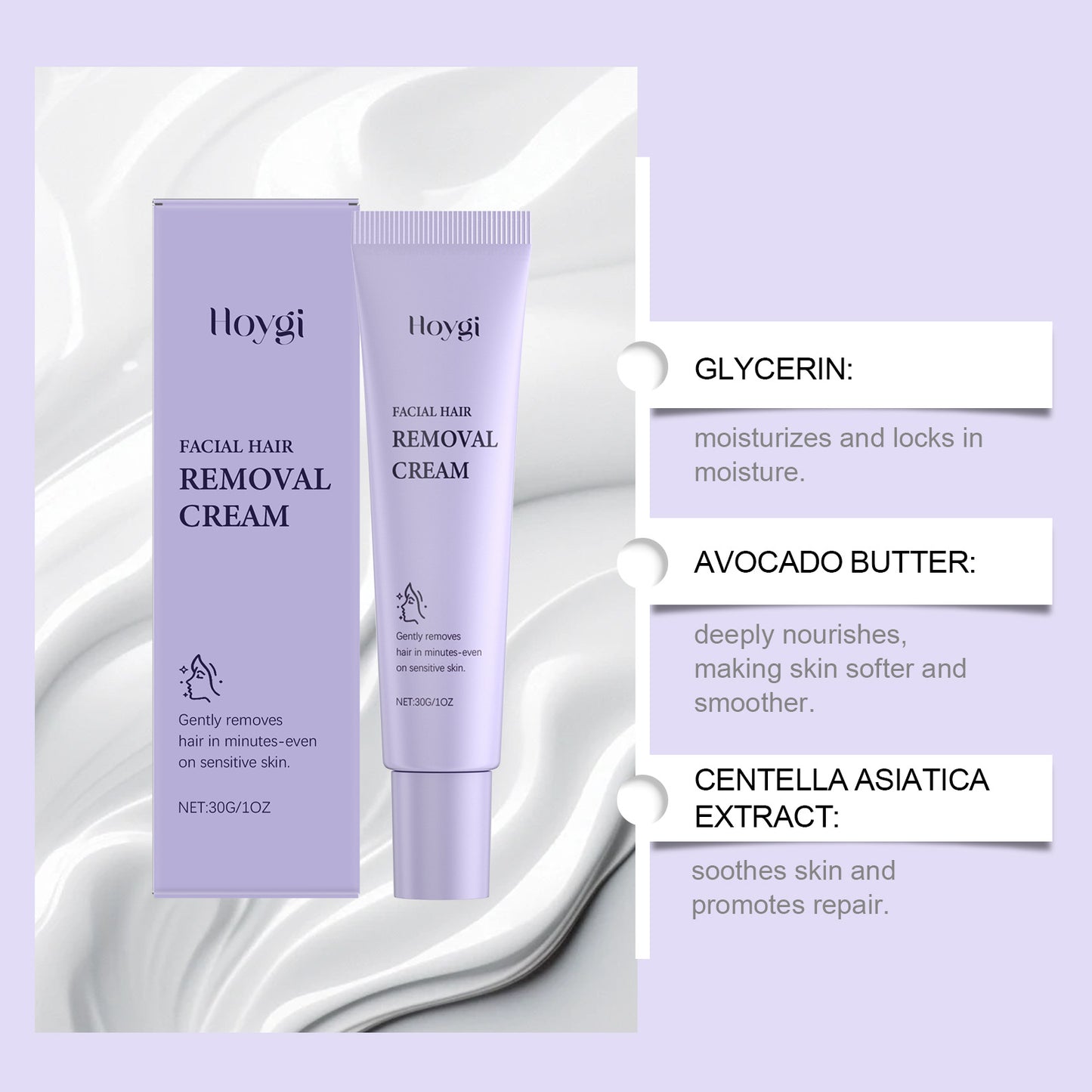 Women’s HLP Medical Supplies facial hair removal cream and smooth skin shave oil, featuring soft serve shave oil and after-shave moisturizer.