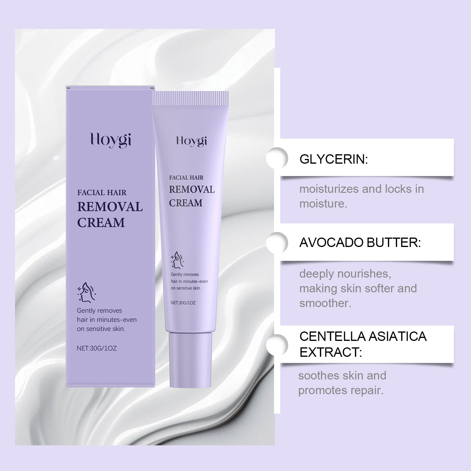 Women’s HLP Medical Supplies facial hair removal cream and smooth skin shave oil, featuring soft serve shave oil and after-shave moisturizer.