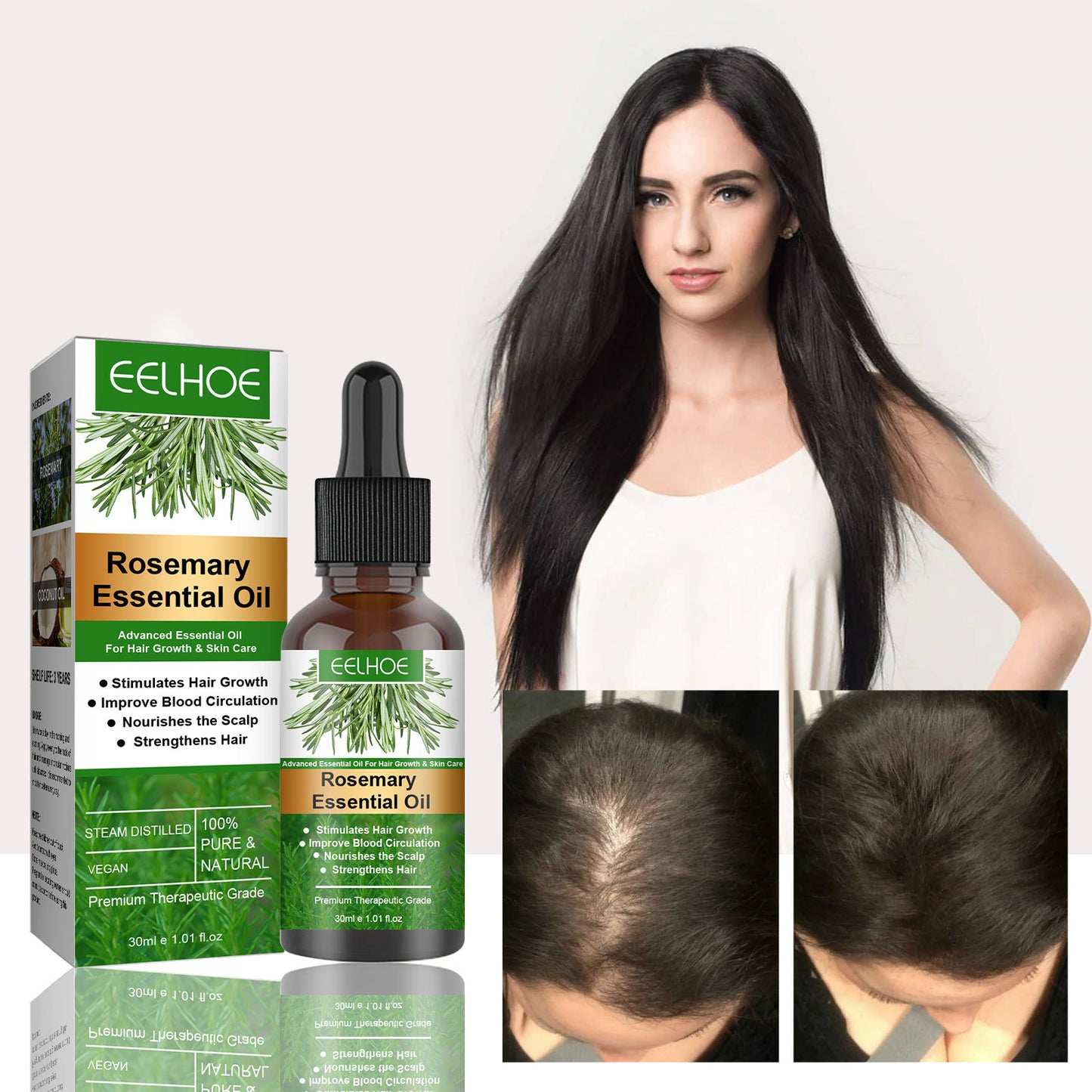 Rosemary anti-breakage nourishing hair care oil in a 30ml bottle, designed to strengthen and nourish hair naturally.