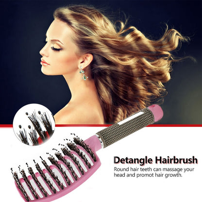HLP Medical Supplies anti-knot hairbrush for women with nylon bristles, scalp massage, detangling, and teasing features.