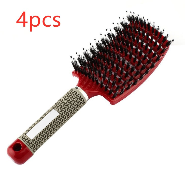 Black HLP Medical Supplies anti-knot hairbrush with nylon bristles, scalp massage features, detangler, and comb for women’s hair care.