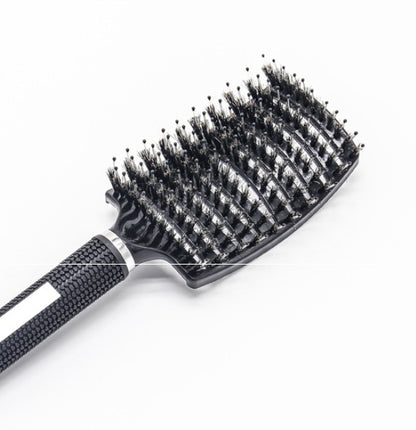 Black HLP Medical Supplies anti-knot hairbrush for women with nylon bristles, scalp massage, and detangling features.