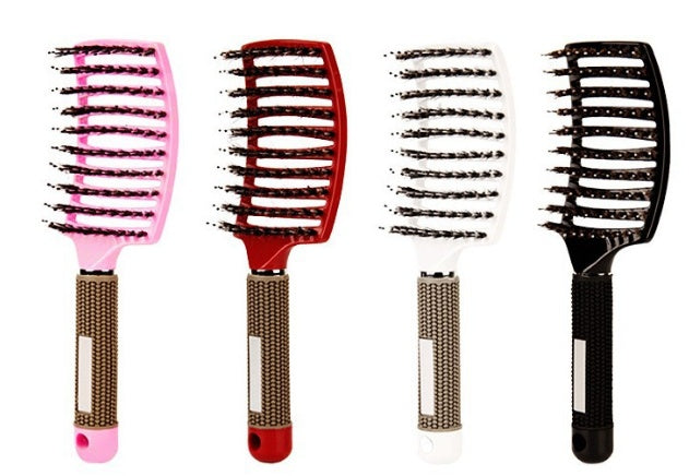 Black HLP Medical Supplies anti-knot detangler hairbrush with nylon bristles, scalp massage features, for women’s hair grooming.