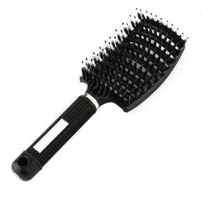 Black HLP Medical Supplies detangler hairbrush with nylon bristles, scalp massage features, ideal for women’s hair styling and detangling.