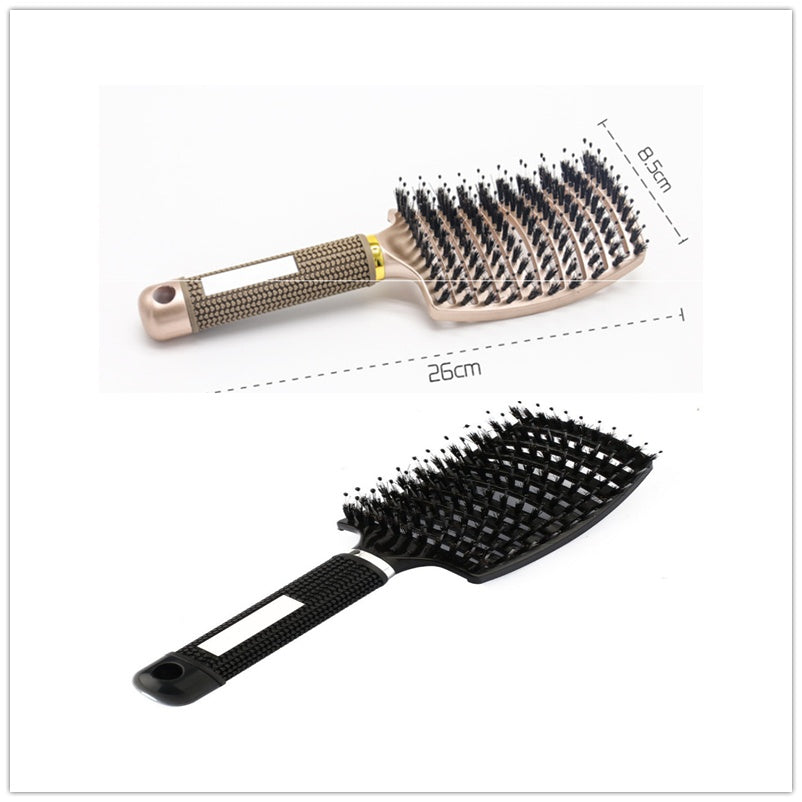 Black HLP Medical Supplies detangler hairbrush with nylon bristles, scalp massage features, suitable for women and teasing hair.