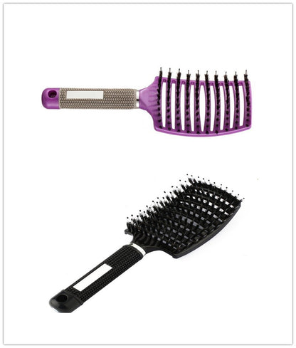 Black HLP Medical Supplies detangler hairbrush with nylon bristles, scalp massage design, ideal for women’s hair and teasing.