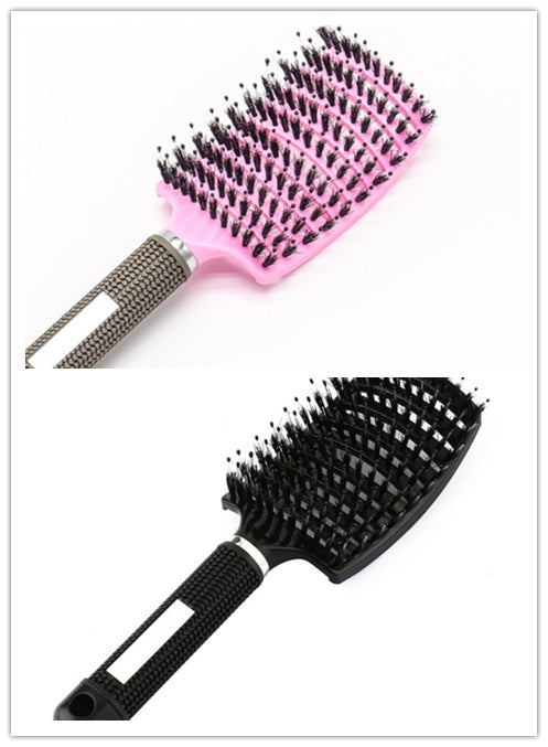 Black HLP Medical Supplies detangler hairbrush with nylon bristles, scalp massage features, designed for women’s hair styling and detangling.