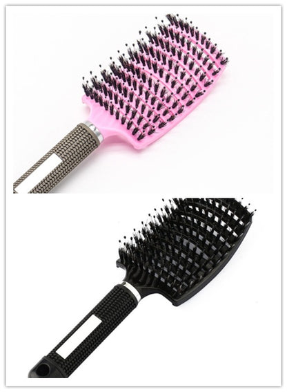Black HLP Medical Supplies detangler hairbrush with nylon bristles, scalp massage features, designed for women’s hair styling and detangling.