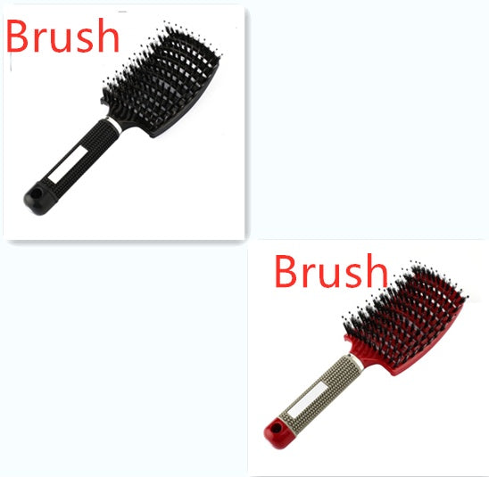 HLP Medical Supplies anti-knot hairbrush for women, nylon bristles, scalp massage, detangler and teasing comb in black.