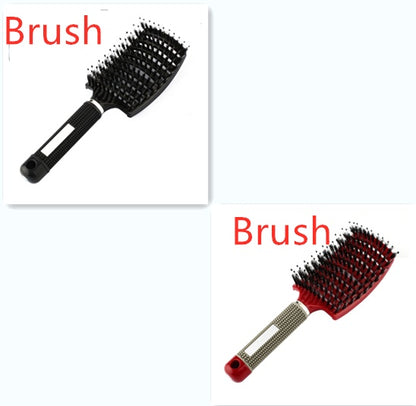 HLP Medical Supplies anti-knot hairbrush for women, nylon bristles, scalp massage, detangler and teasing comb in black.