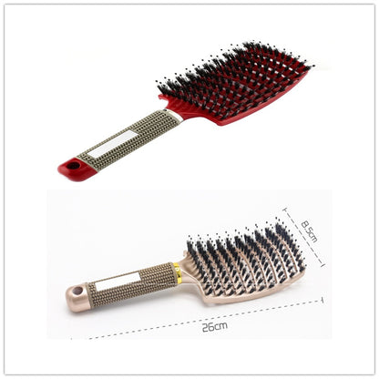Black HLP Medical Supplies anti-knot hairbrush with nylon bristles, scalp massage design, detangler comb for women, beauty hair tool