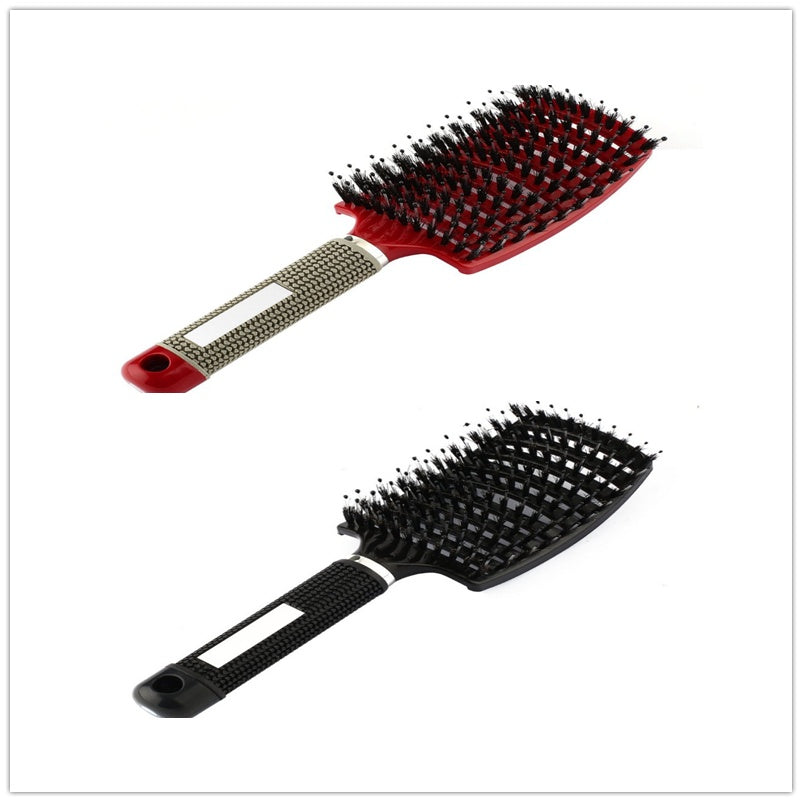 Black HLP Medical Supplies anti-knot hairbrush for women with nylon bristles, detangler, scalp massage, and teasing features.
