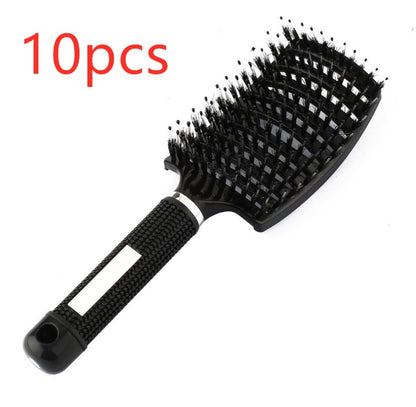 Black HLP Medical Supplies anti-knot hairbrush with nylon bristles, detangler, scalp massage, and comb for women’s hair grooming.