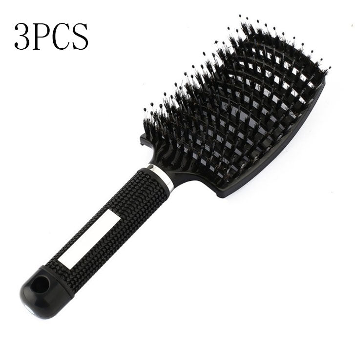 Black HLP Medical Supplies anti-knot hairbrush with nylon bristles, scalp massage features, used as a detangler and teasing comb for women.