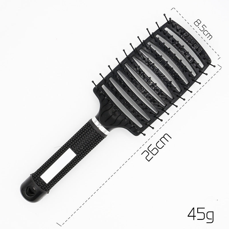 Black HLP Medical Supplies anti-knot hairbrush with nylon bristles, scalp massage features, designed for women detangling and styling hair.