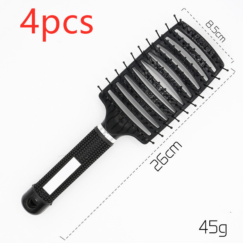 Black detangler hairbrush by HLP Medical Supplies with nylon bristles, scalp massage features, ideal for women’s hair grooming.