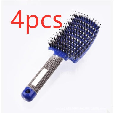 Black HLP Medical Supplies anti-knot hairbrush for women, detangling, nylon bristles, scalp massage, and teasing hair comb.