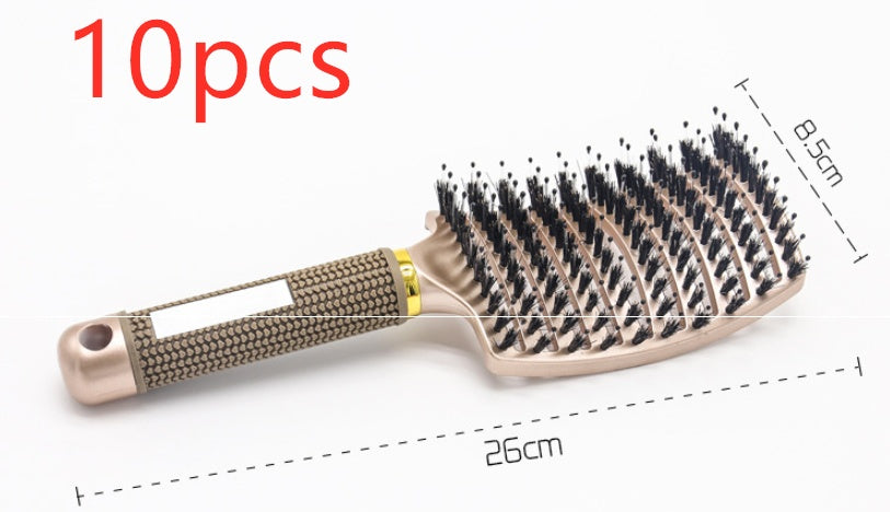 HLP Medical Supplies anti-knot hairbrush for women, nylon bristles, scalp massage, detangler, and teasing hairbrush in black.