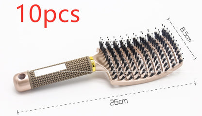 HLP Medical Supplies anti-knot hairbrush for women, nylon bristles, scalp massage, detangler, and teasing hairbrush in black.