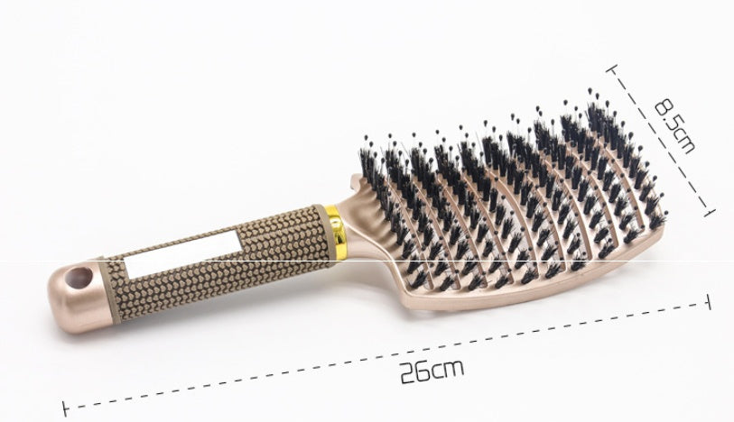 Black HLP Medical Supplies anti-knot hairbrush for women, detangler with nylon bristles and scalp massage features.