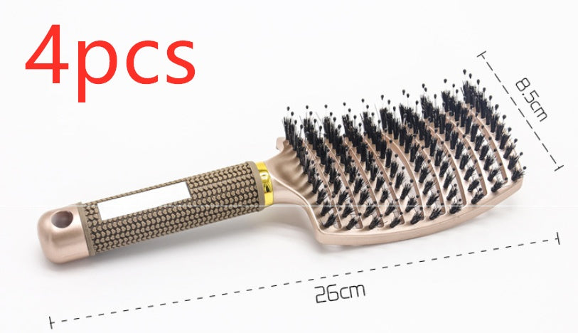HLP Medical Supplies anti-knot hairbrush for women with nylon bristles, scalp massage, and detangling features, black plastic handle.