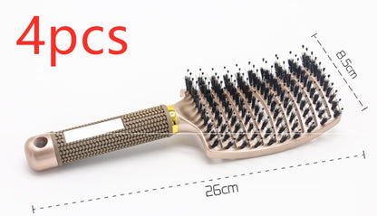 HLP Medical Supplies anti-knot hairbrush for women with nylon bristles, scalp massage, and detangling features, black plastic handle.