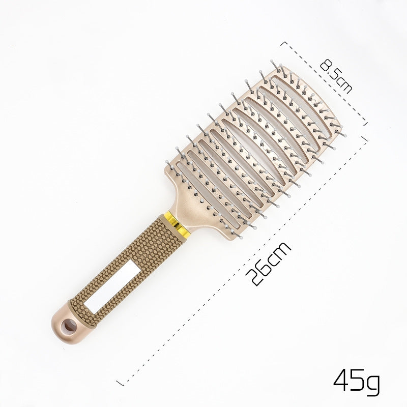 Black HLP Medical Supplies anti-knot hairbrush for women, nylon bristles, scalp massage, detangler, and teasing comb for smooth hair.