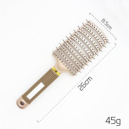 Black HLP Medical Supplies anti-knot hairbrush for women, nylon bristles, scalp massage, detangler, and teasing comb for smooth hair.