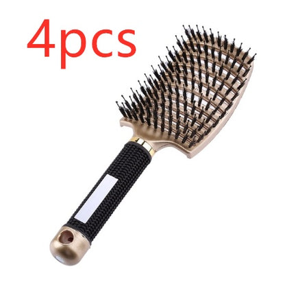 Black HLP Medical Supplies anti-knot hairbrush with nylon bristles, detangler, scalp massage, and comb for women.