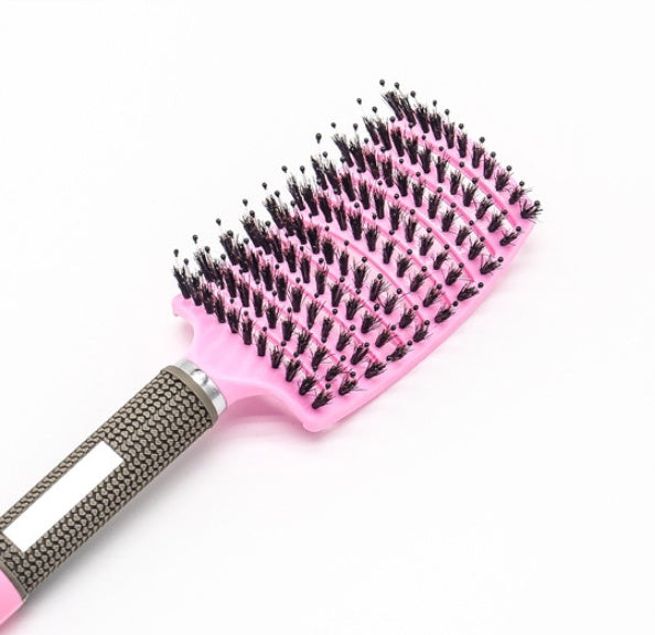 HLP Medical Supplies anti-knot hairbrush for women with nylon bristles, scalp massage, detangler and hair teasing features.