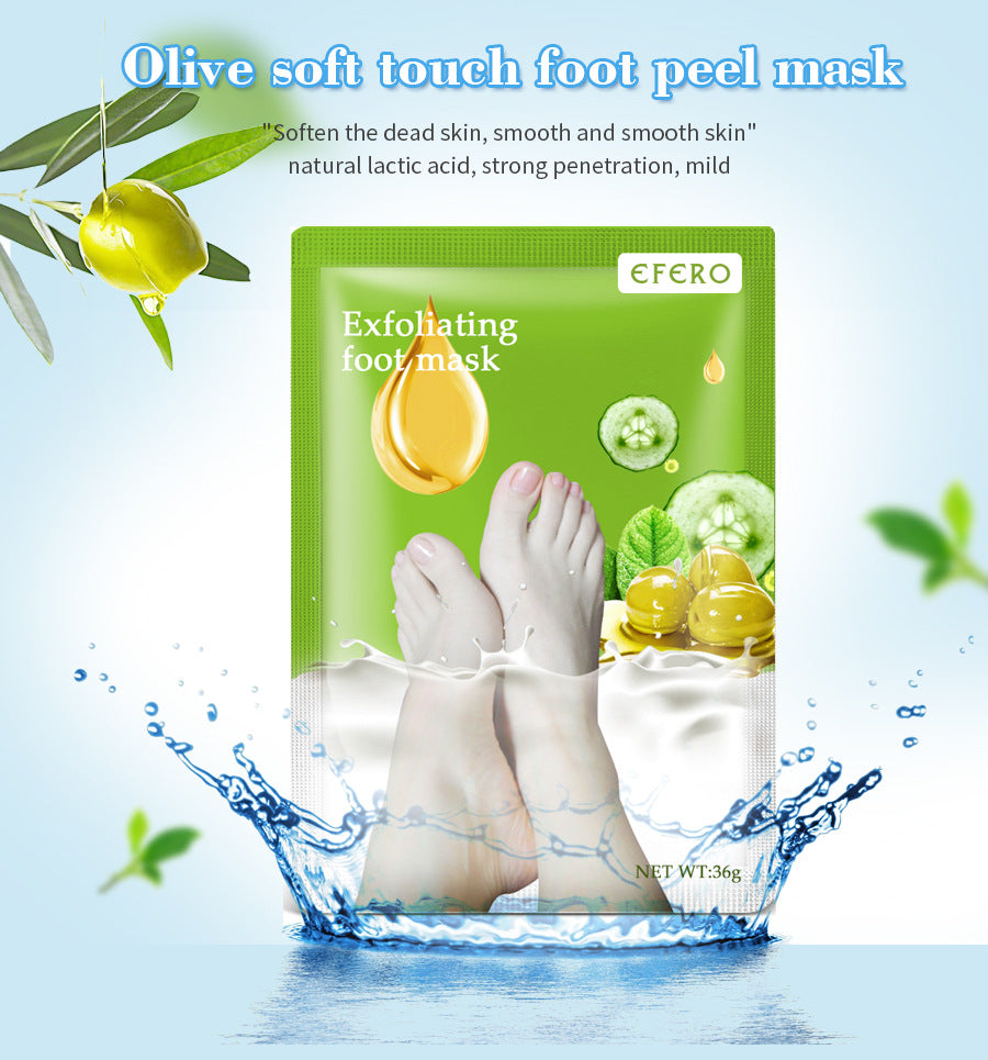 Green exfoliating foot mask socks by HLP Medical Supplies for removing dead skin, softening heels, and foot skin care.