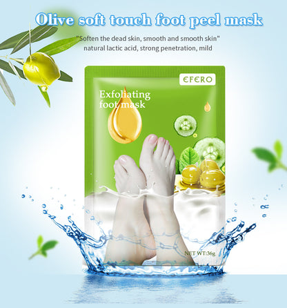 Green exfoliating foot mask socks by HLP Medical Supplies for removing dead skin, softening heels, and foot skin care.