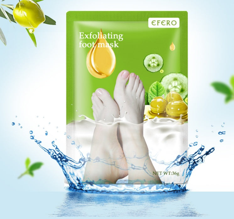 Green exfoliating foot mask socks from HLP Medical Supplies for peeling dead skin, whitening heels, and softening cracked feet.