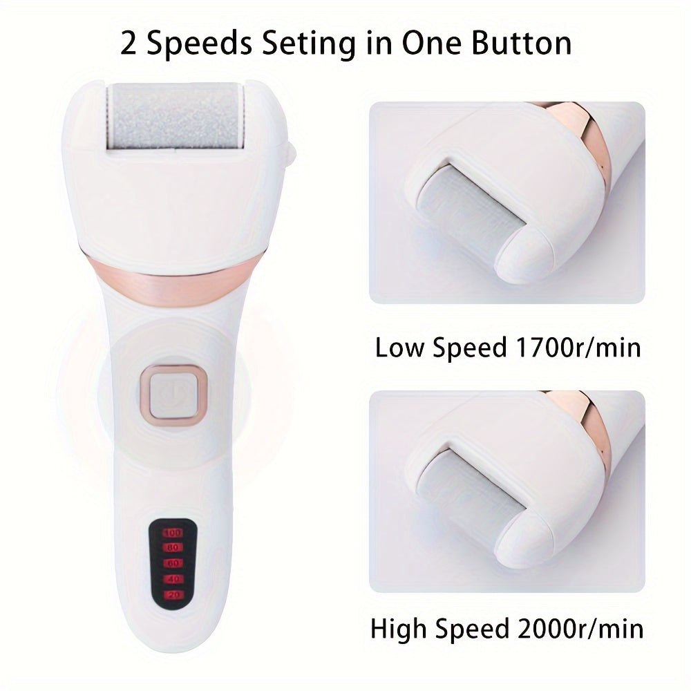 Electric foot grinder and callus remover with 3 roller heads, HLP Medical Supplies rechargeable pedicure kit for cracked heels.