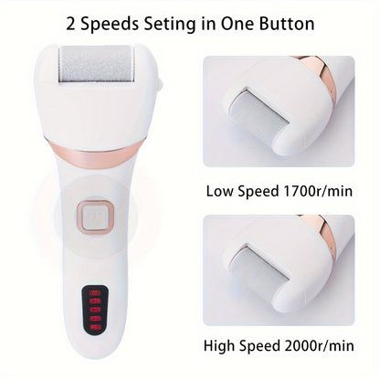 Electric foot grinder and callus remover with 3 roller heads, HLP Medical Supplies rechargeable pedicure kit for cracked heels.