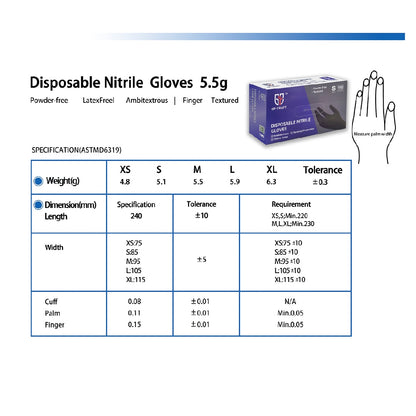 Black disposable medical gloves from Ding Qing GP51 series by HLP Medical Supplies, featuring a thick, durable design.