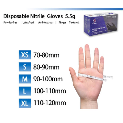 Black disposable medical gloves from Ding Qing GP51 series by HLP Medical Supplies, showing the textured surface and cuff.