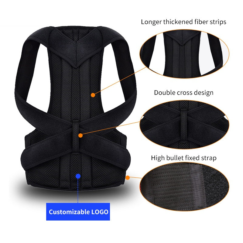Black HLP Medical Supplies humpback posture correction belt in 3XL size for men and women, designed for recovery and posture support.