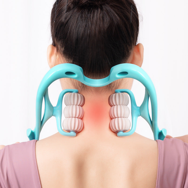 Blue multifunctional manual six-wheel neck massager from HLP Medical Supplies, designed to relieve tension and improve recovery.