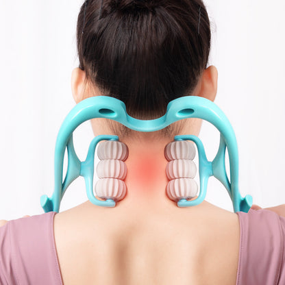 Blue multifunctional manual six-wheel neck massager from HLP Medical Supplies, designed to relieve tension and improve recovery.