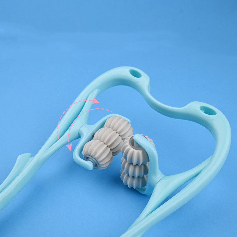 HLP Medical Supplies blue manual six-wheel neck massager for relief and recovery, featuring a multifunctional roller massage tool.