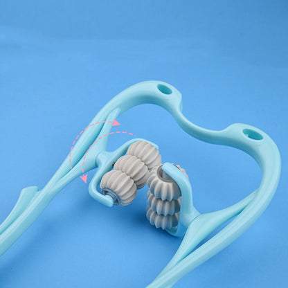 HLP Medical Supplies blue manual six-wheel neck massager for relief and recovery, featuring a multifunctional roller massage tool.